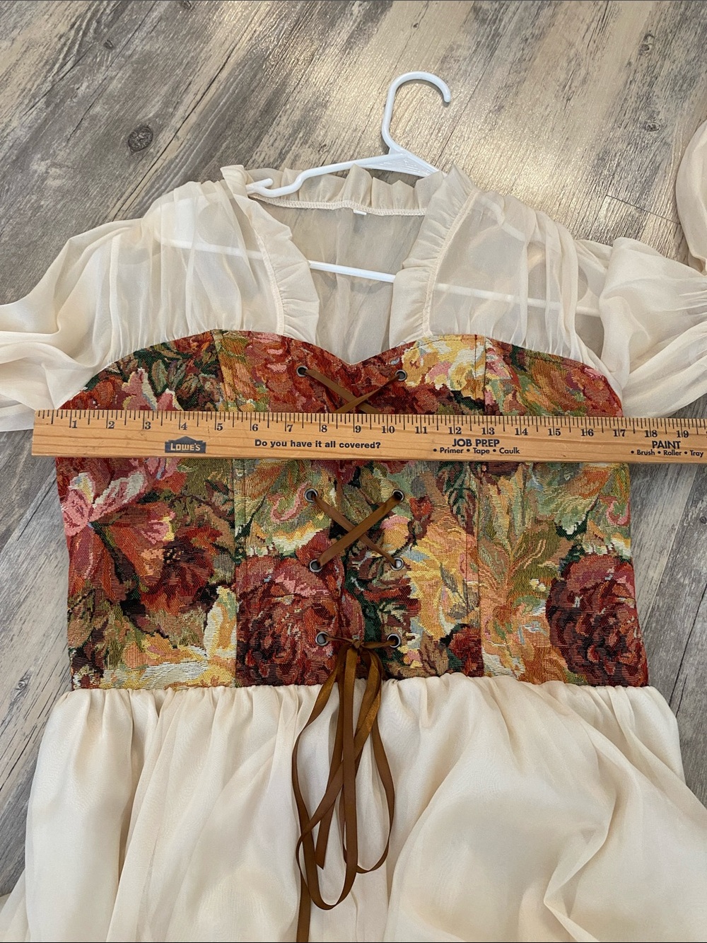 Renaissance Tapestry Sheer Corset Billowy Sleeves Maxi Dress LARGE - Picture 10 of 10